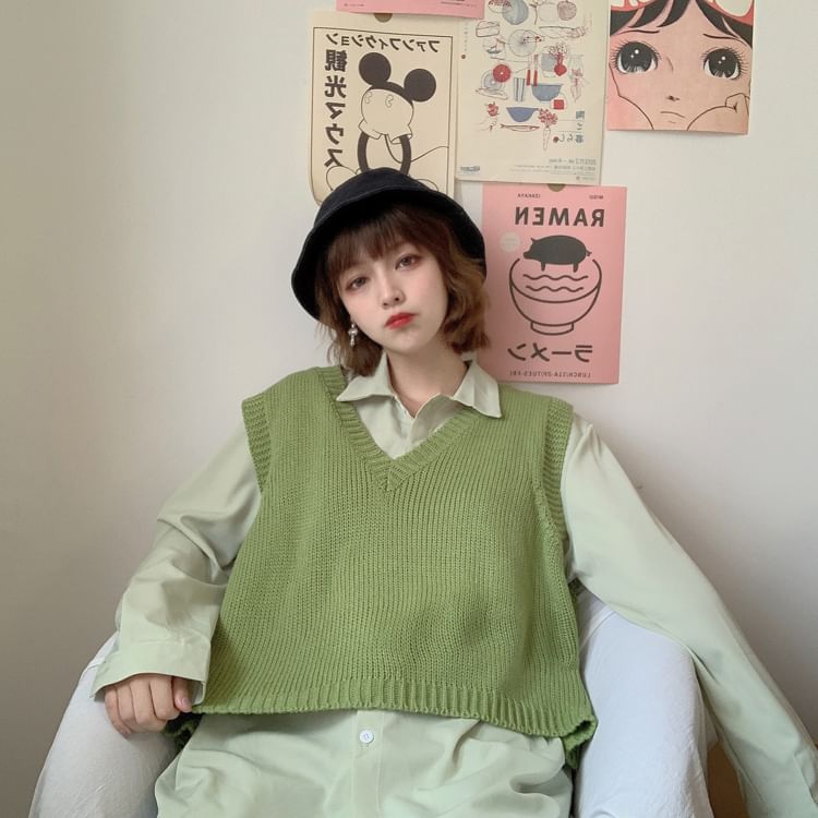 Sisyphi - Oversized gebreid vest / effen oversized shirt
