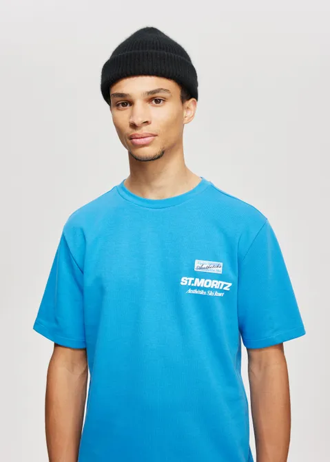 T-shirt met print St Moritz blauw (BLW)