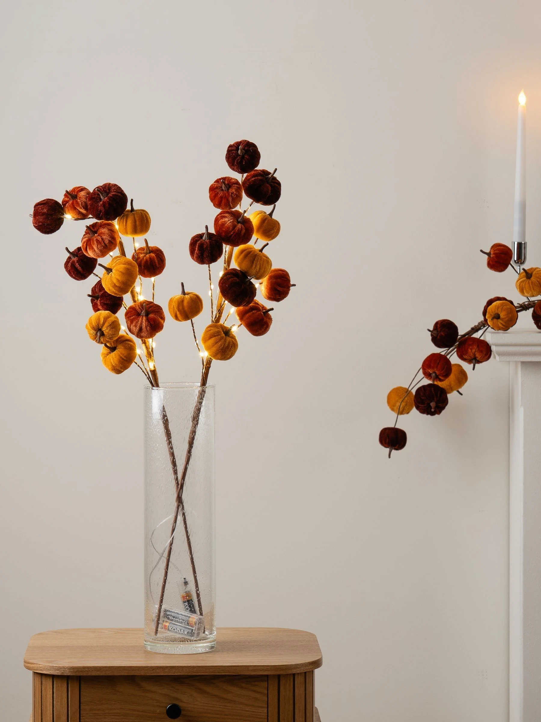 Scottish Everlastings Ltd Set of 2 Velvet Pumpkin Pre lit Stems