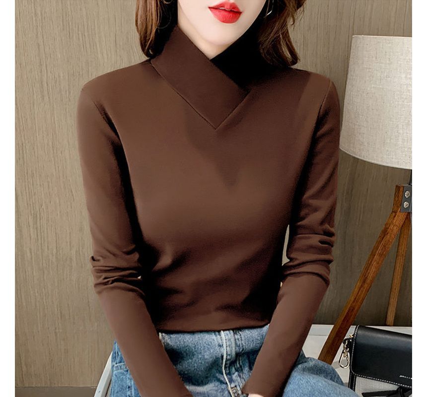 Everose - Effen T-shirt met lange mouwen en hoge hals