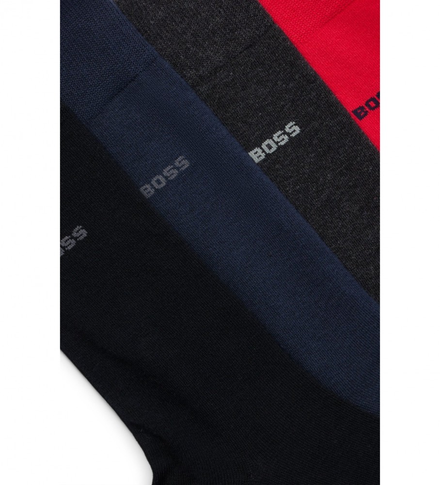 Conjunto de presente BOSS com 4 pares de meias nas cores vermelho, azul-marinho e preto.