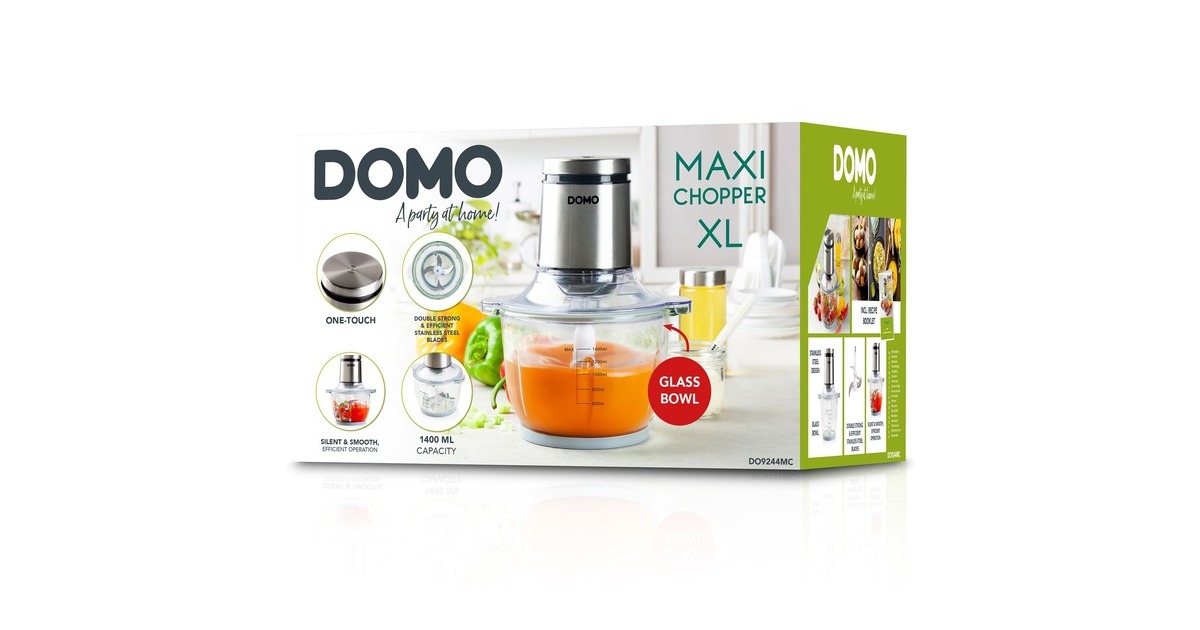 DomoDO9244MC Maxi-chopper met glazen kom hakmolen  (Zilver/transparant)