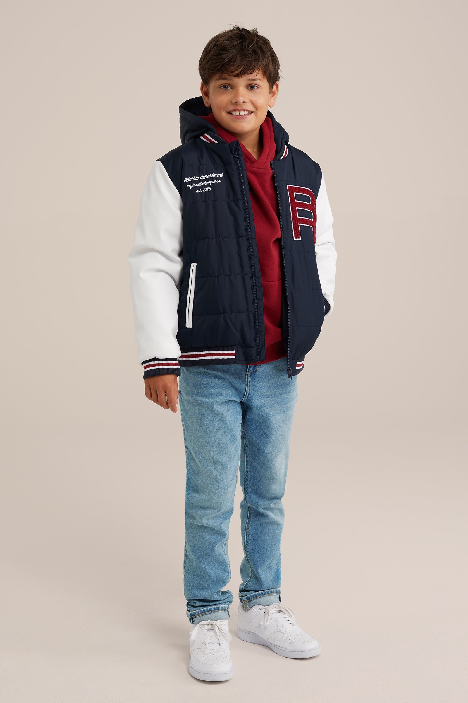 Jongens gewatteerde bomberjack met capuchon Blue Ridge Marineblauw