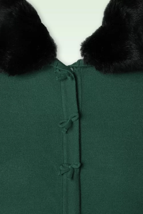 Banned Retro April Fluffy Bow cardigan in donkergroen