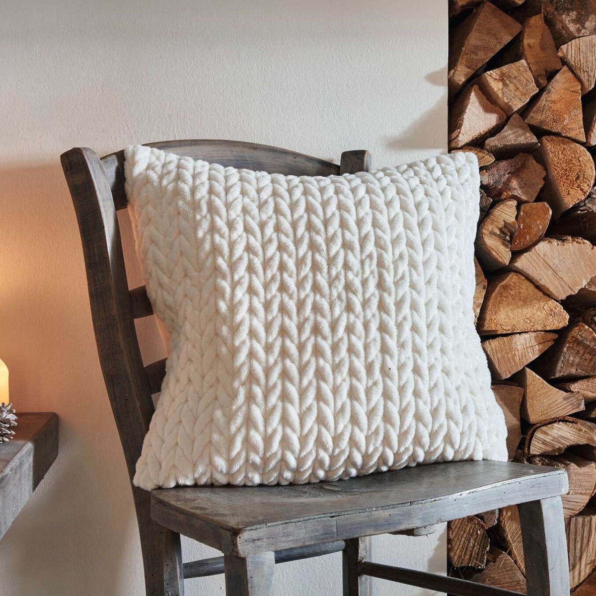 FRANK FLECHTWAREN | Kabelgebreide kussenhoes, crème, 45 x 45 cm, zonder vulling, bijpassend binnenkussen artikelnr. 33.016.8, POLYESTER
