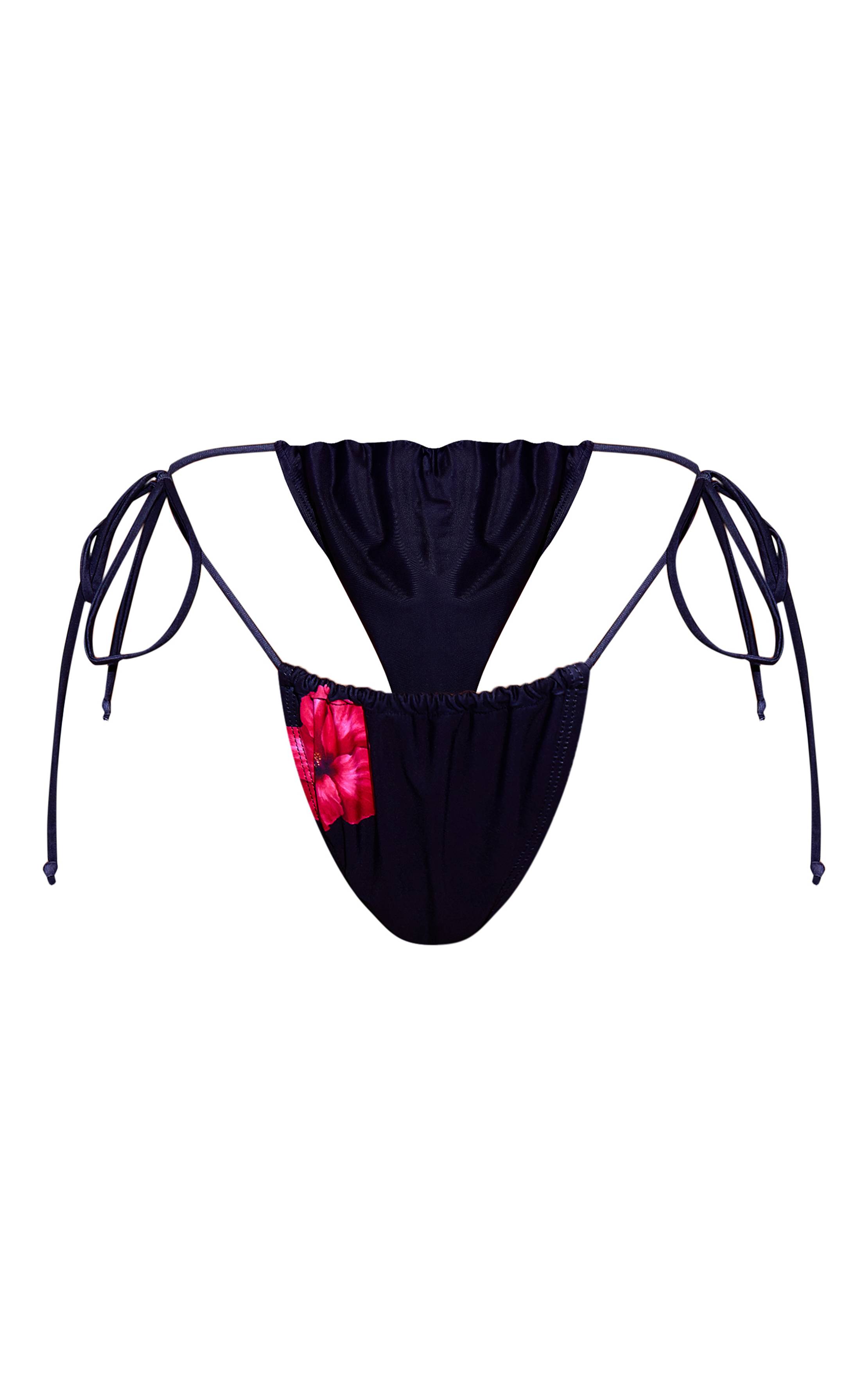 Noir Bas De Bikini À Nouettes Imprimé Hibiscus