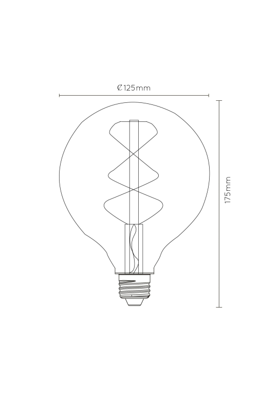 Lucide G125 Globe LED lichtbron E27 Ø125 5W 2200K amber dimbaar