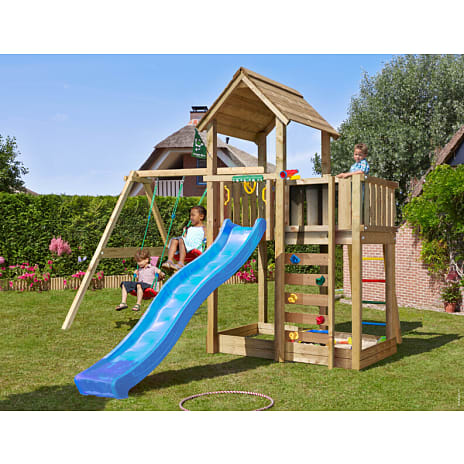 Jungle Gym Mansion 2.1 legetårn inkl. Swing Module og blå rutsjebane