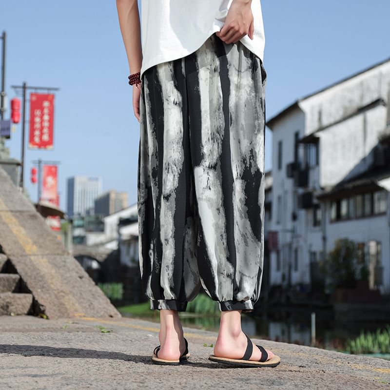 Aozora - Cropped harembroek met hoge taille en tie-dye print