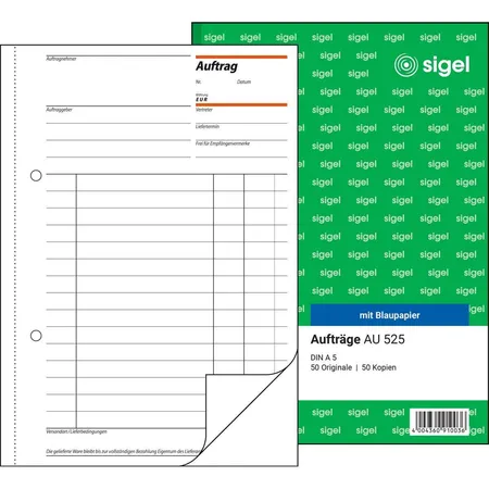 Sigel Aufträge AU525 A5, mit Blaupapier, 2x 50 Blatt