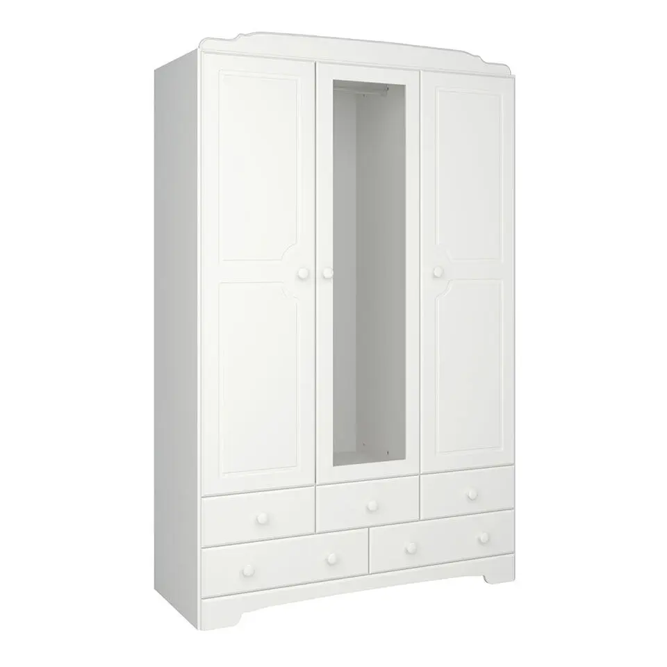Hioshop Nilon kledingkast 3 deuren 5 laden wit