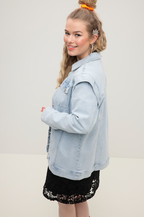 Jeansjacke, oversized, Schulter Betonung, Hemdkragen, Langarm