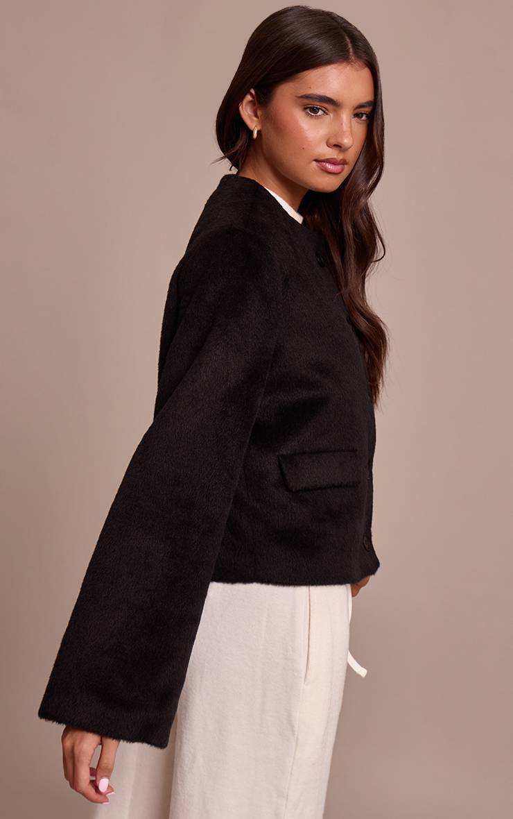 Noir Veste Cintrée En Laine Brossée À Simple Boutonnage