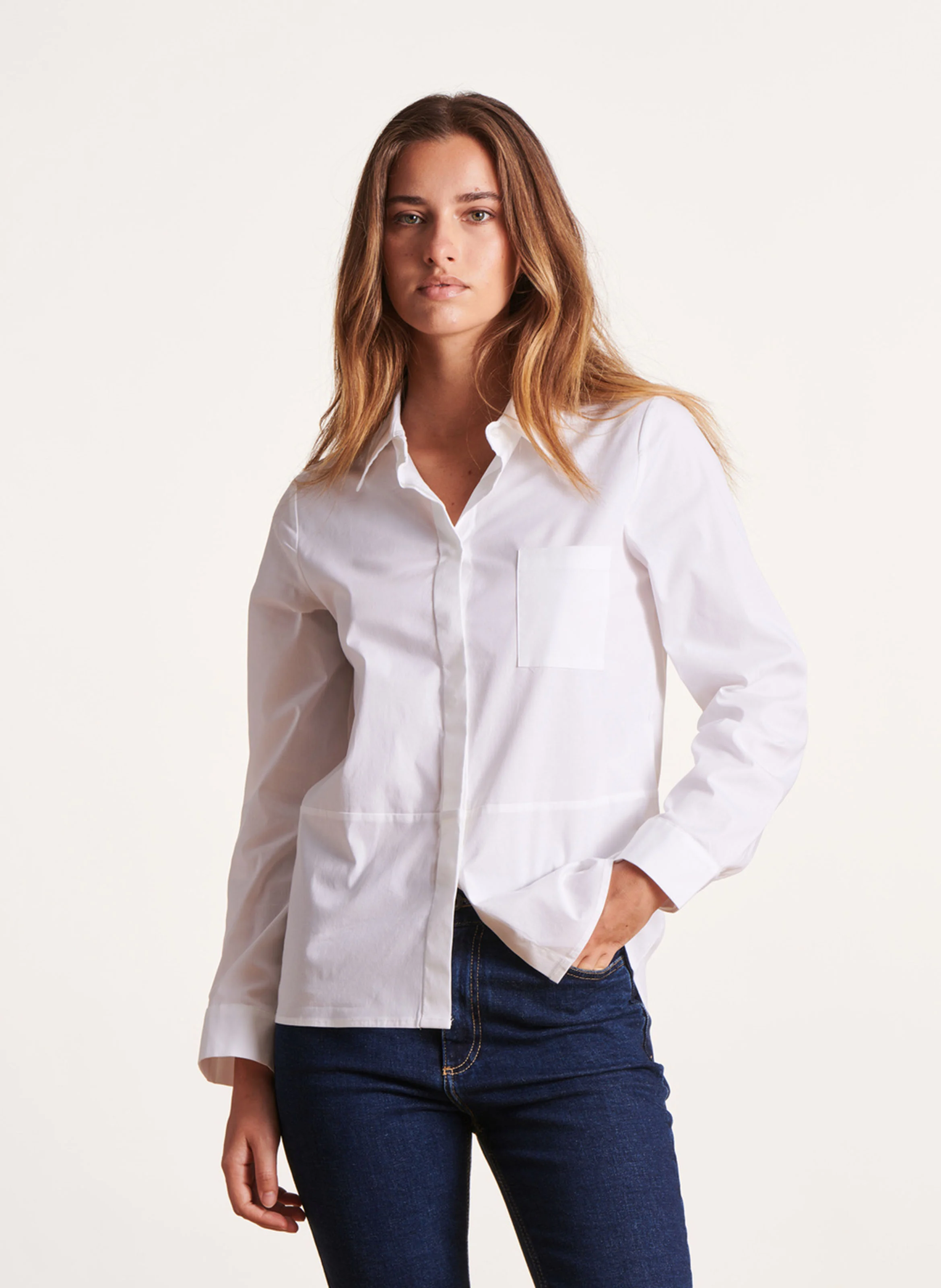 Chemise col classique en coton mélangé | Blanc