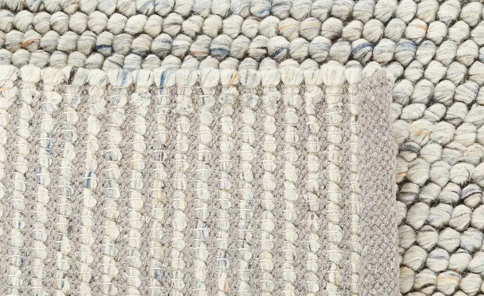 Handwebteppich 140x200 cm Weiß, Blau
