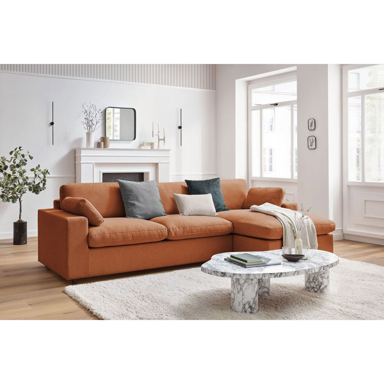 Bobochic Canapé d'angle fixe réversible belair orange - 280x139 cm
