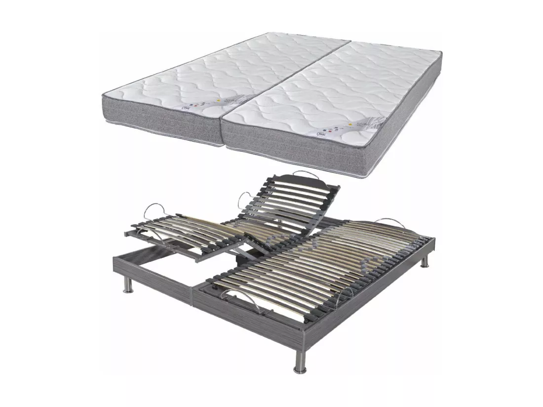 Lit électrique S62+matelas Wave 2x70x190 - Mousse - Soutien medium - Made in France
