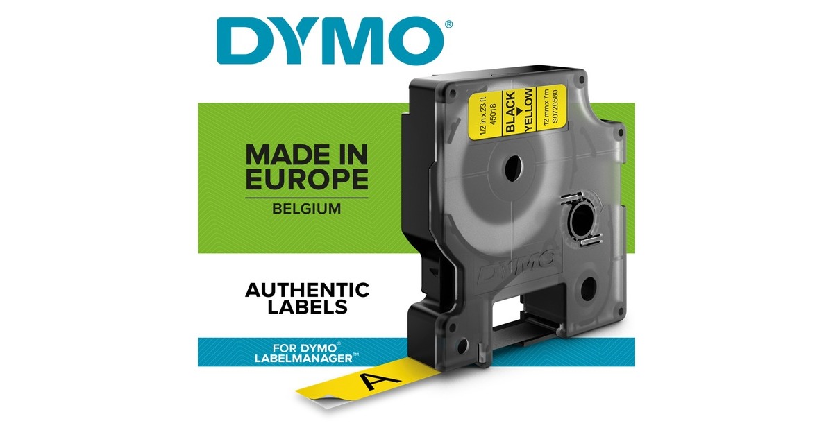 DymoD1 standaardlabels zwart op geel, 9 mm x 7 m printlint