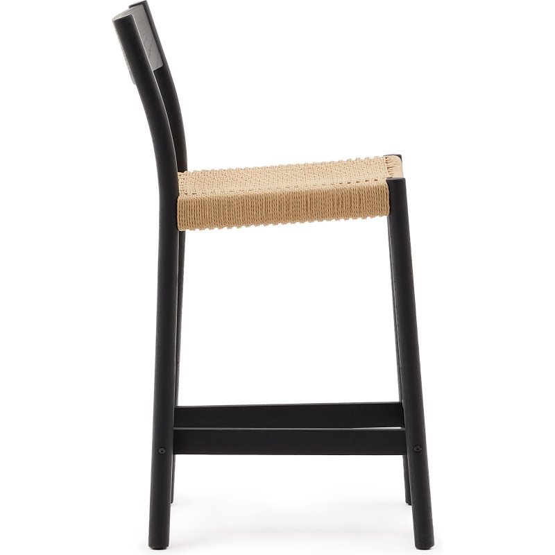 Tabouret Yalia dossier en bois de chêne finition noire et assise en corde 65 cm