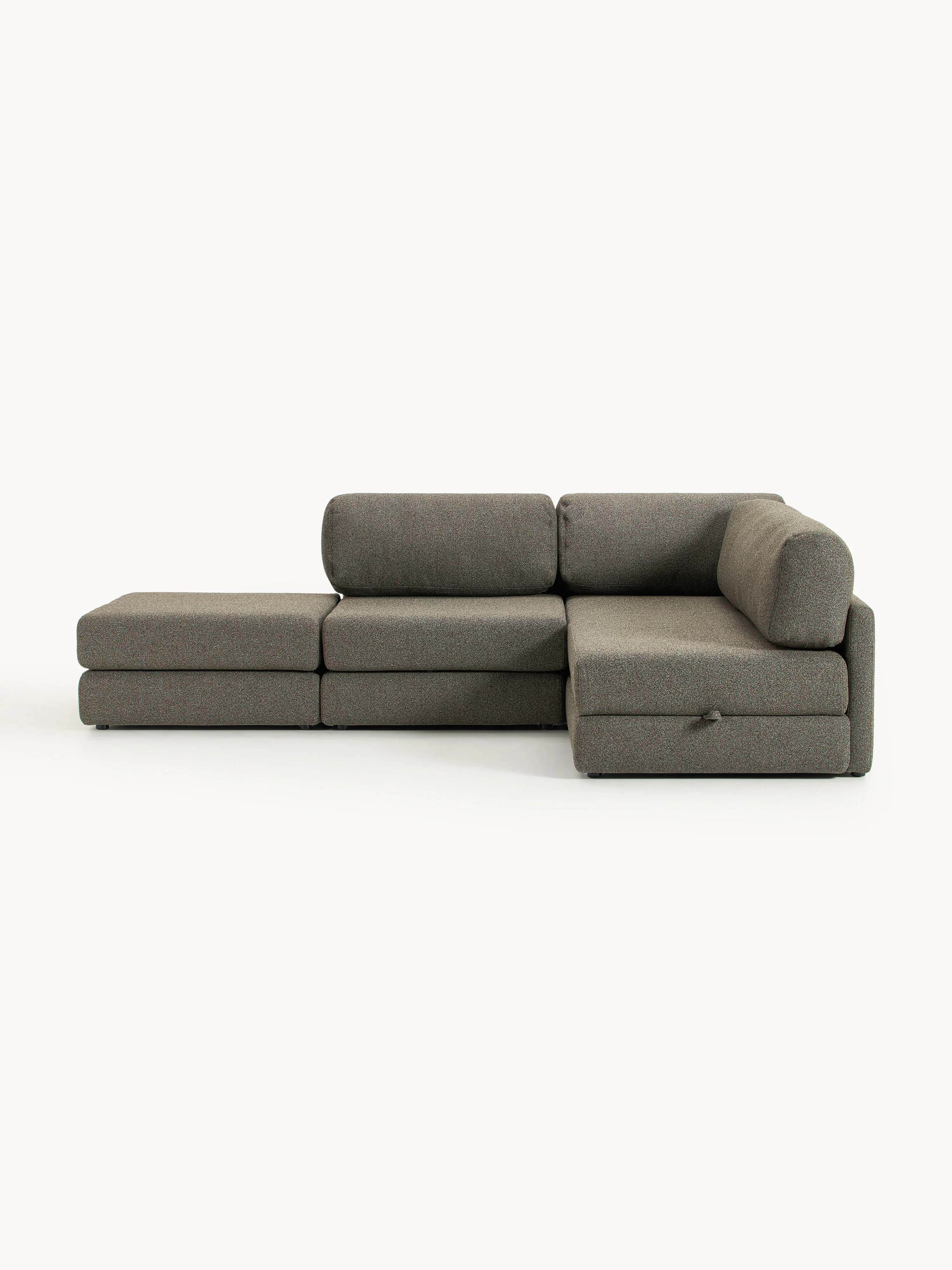 Bouclé hoekbankbed Ladina met opbergruimte