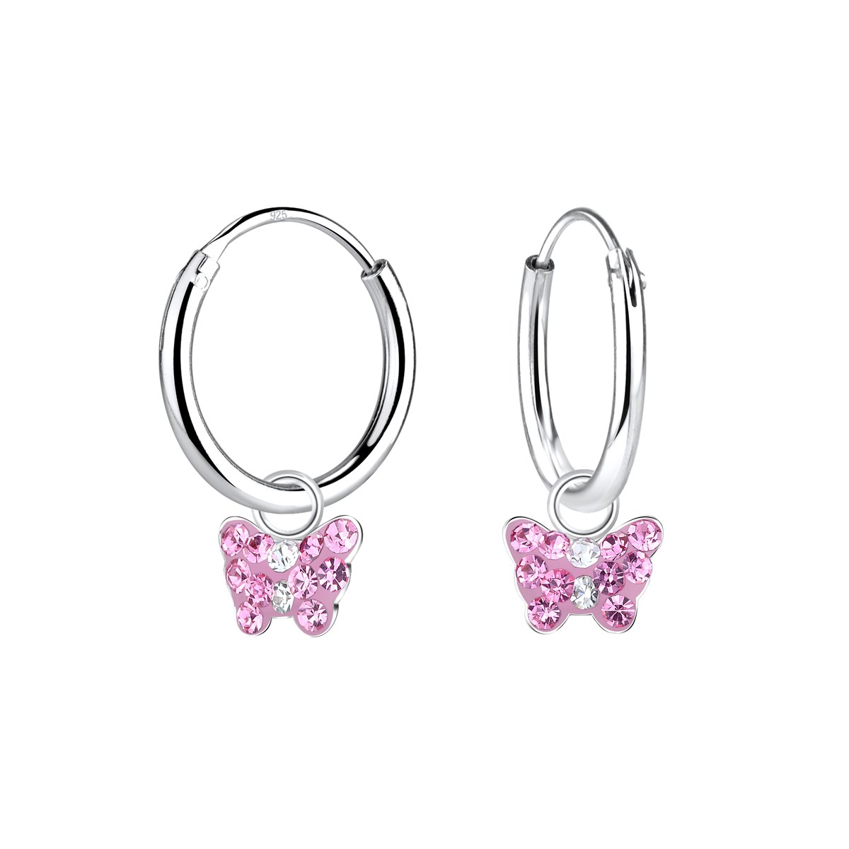 Boucles d'oreilles enfant papillon de cristal en argent 925