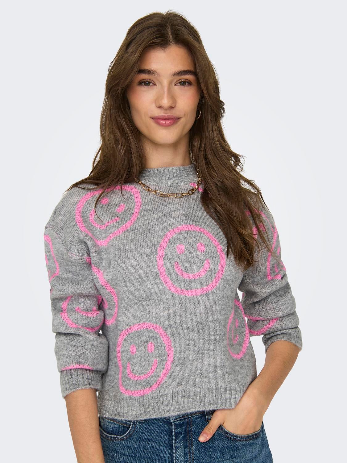 ONLHAPPIE Strickpullover Light Grey Melange