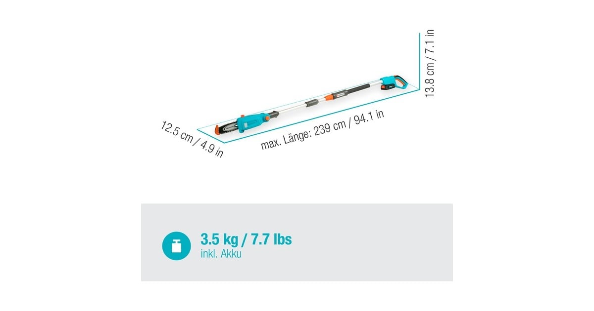 GARDENAAccu telescopische snoeizaag TCS 20/18 P4A set stoksnoeizaag  (Turquoise/grijs, 14770-20, Accu inbegrepen)