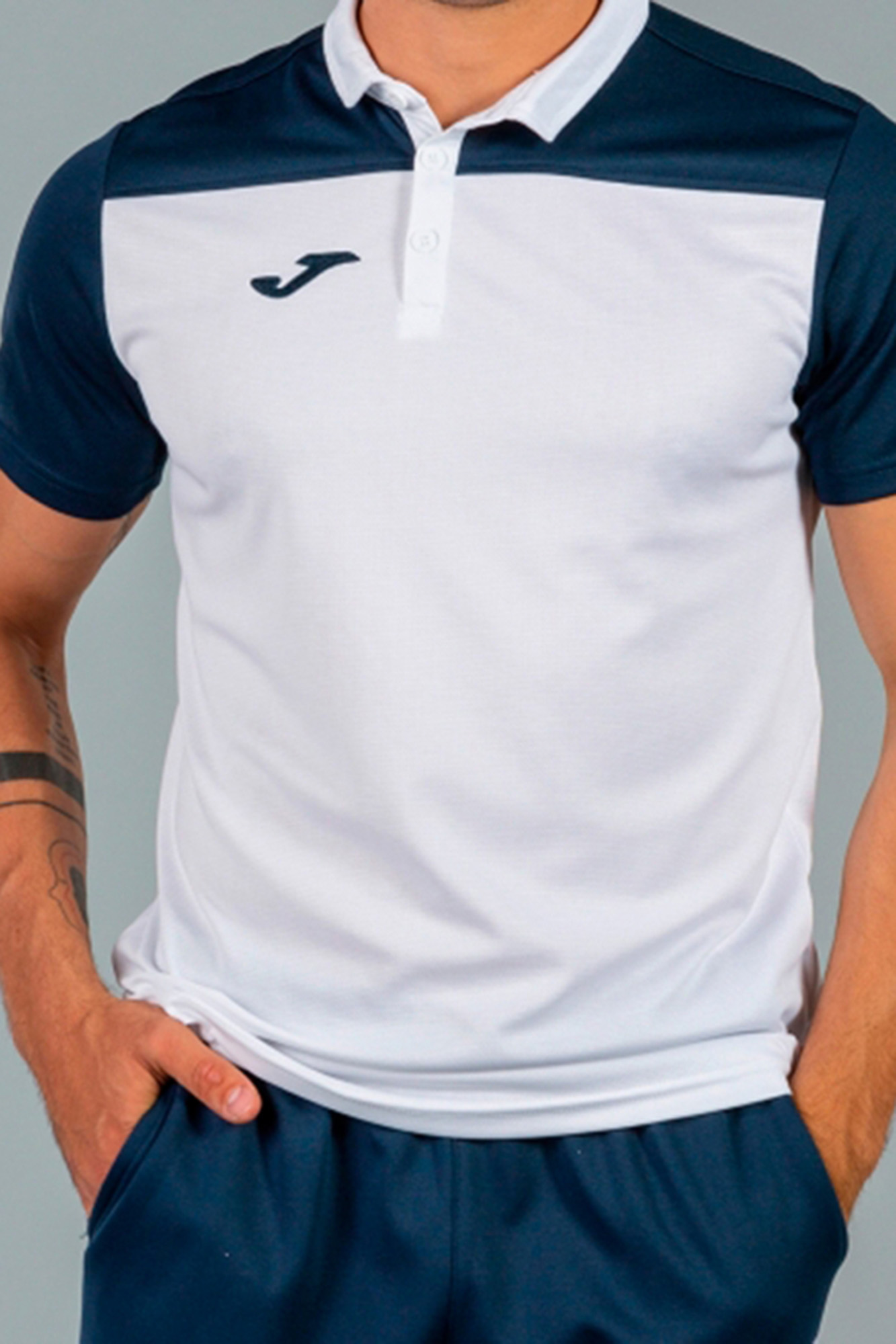 Polo Hobby II Branco-Azul Marinho M/C