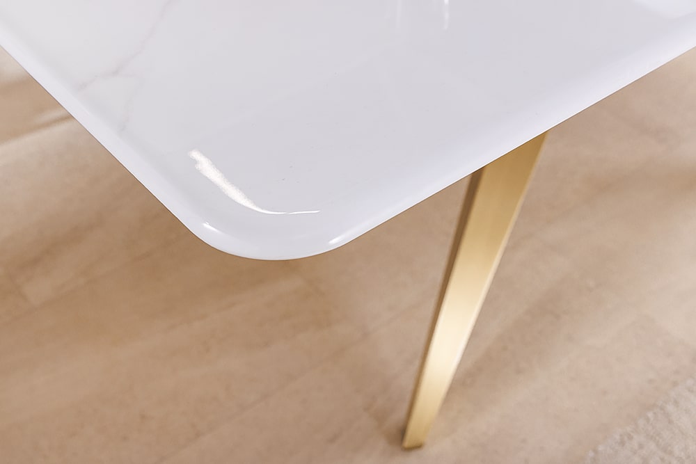 Design Esstisch ART LIVING 200cm weiß Marmor Keramik Metall brushed champagner gold