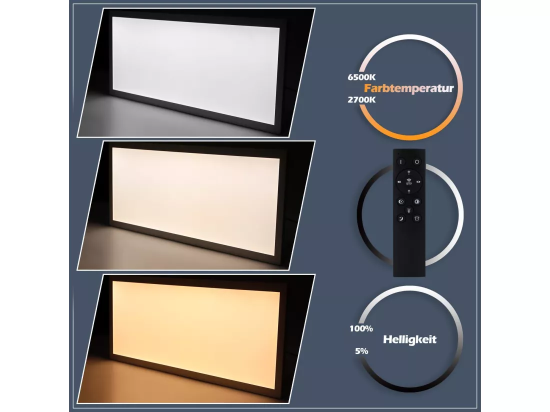 NETTLIFE Plafonnier LED, 80 x 30 cm,39W, 3000 K Dimmable, Plat, Lampe avec Télécommande, Panneau, Blanc, Lampe de Bureau pour Cuisine