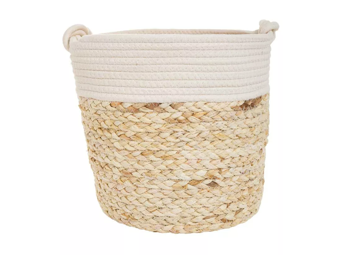 Panier en fibre naturelle et coton en brun D32x31