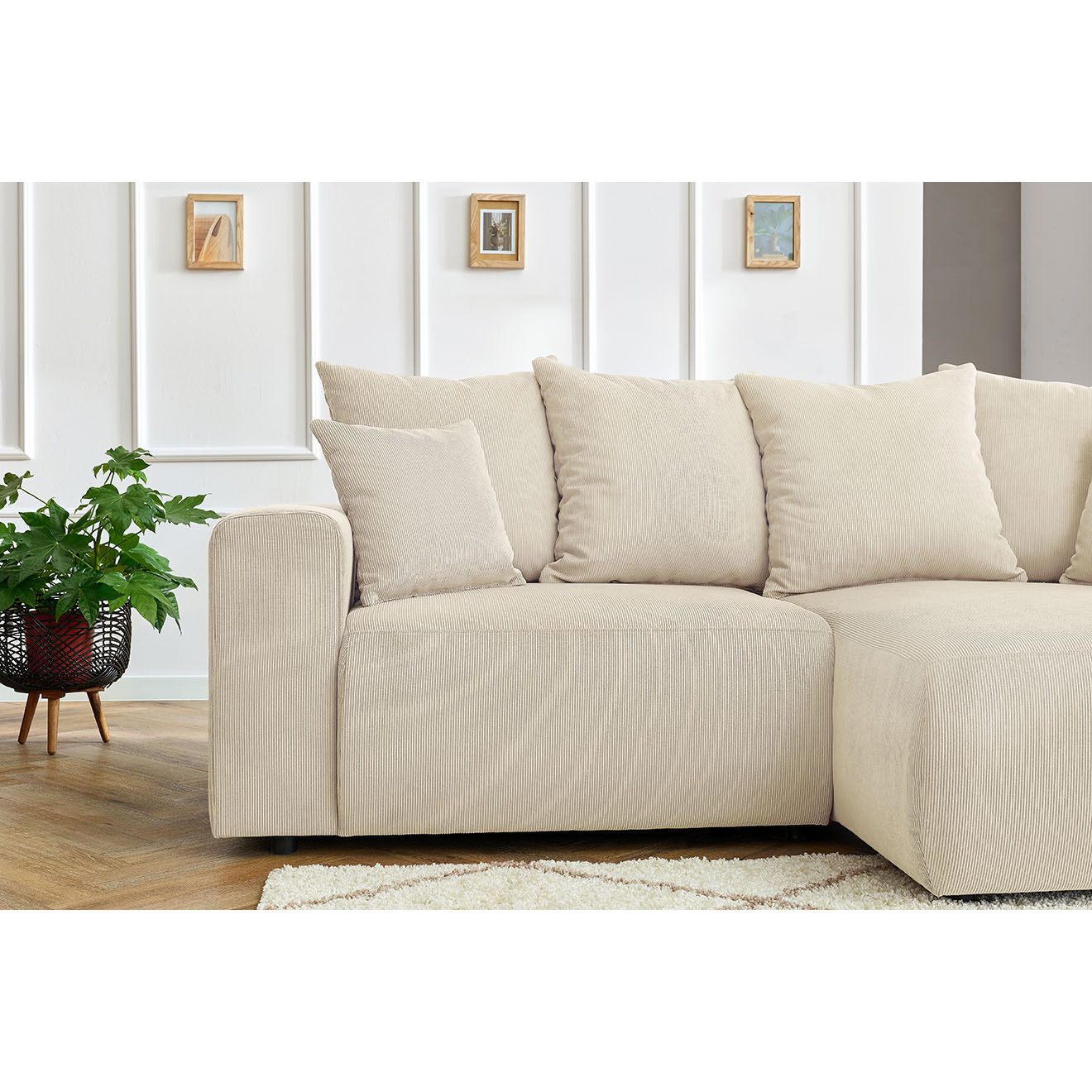 Bobochic Canapé d'angle fixe droit Enjoy beige - 237x147x95 cm