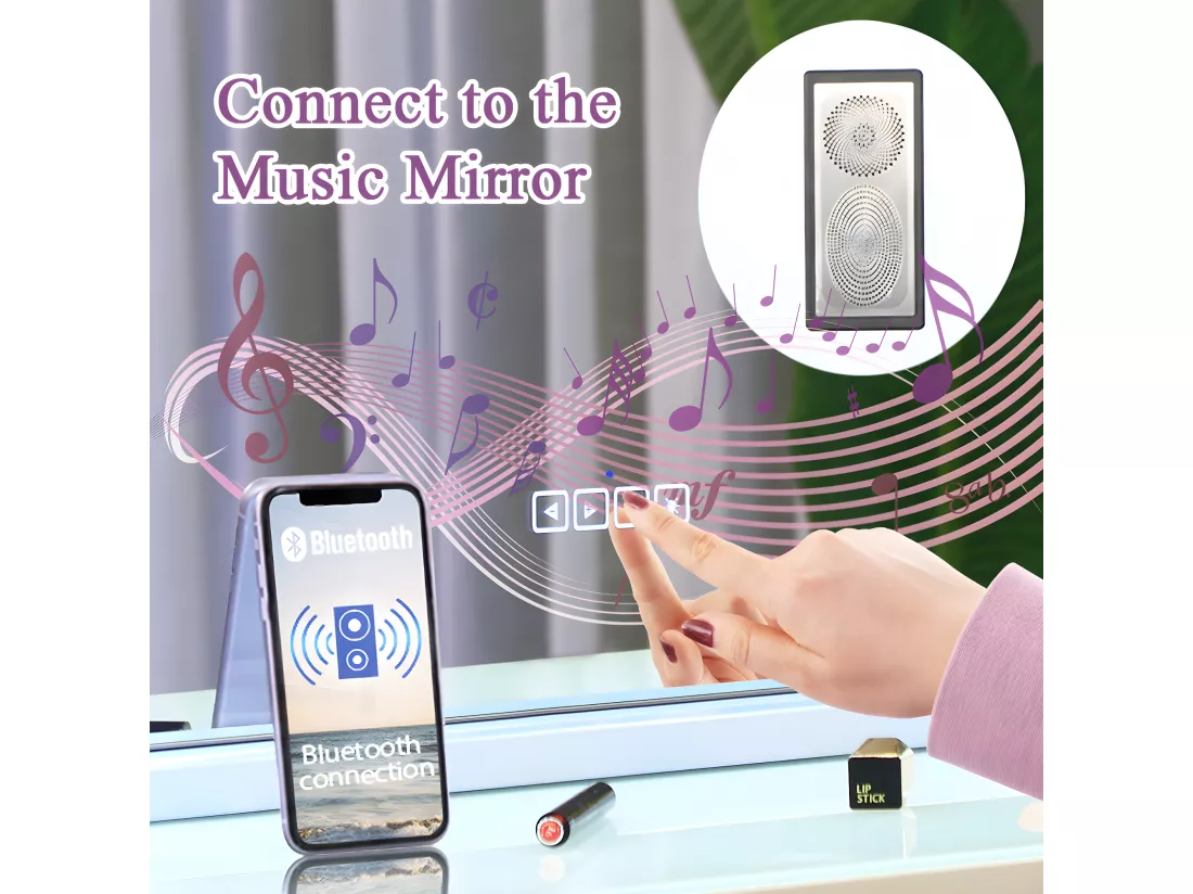 Miroir de maquillage hollywood coiffeuse mural avec lumière 80x58cm - Bluetooth