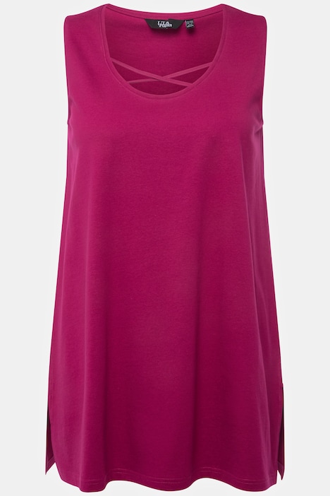 Longtop, Zierbänder, A-Linie, Rundhals, ärmellos