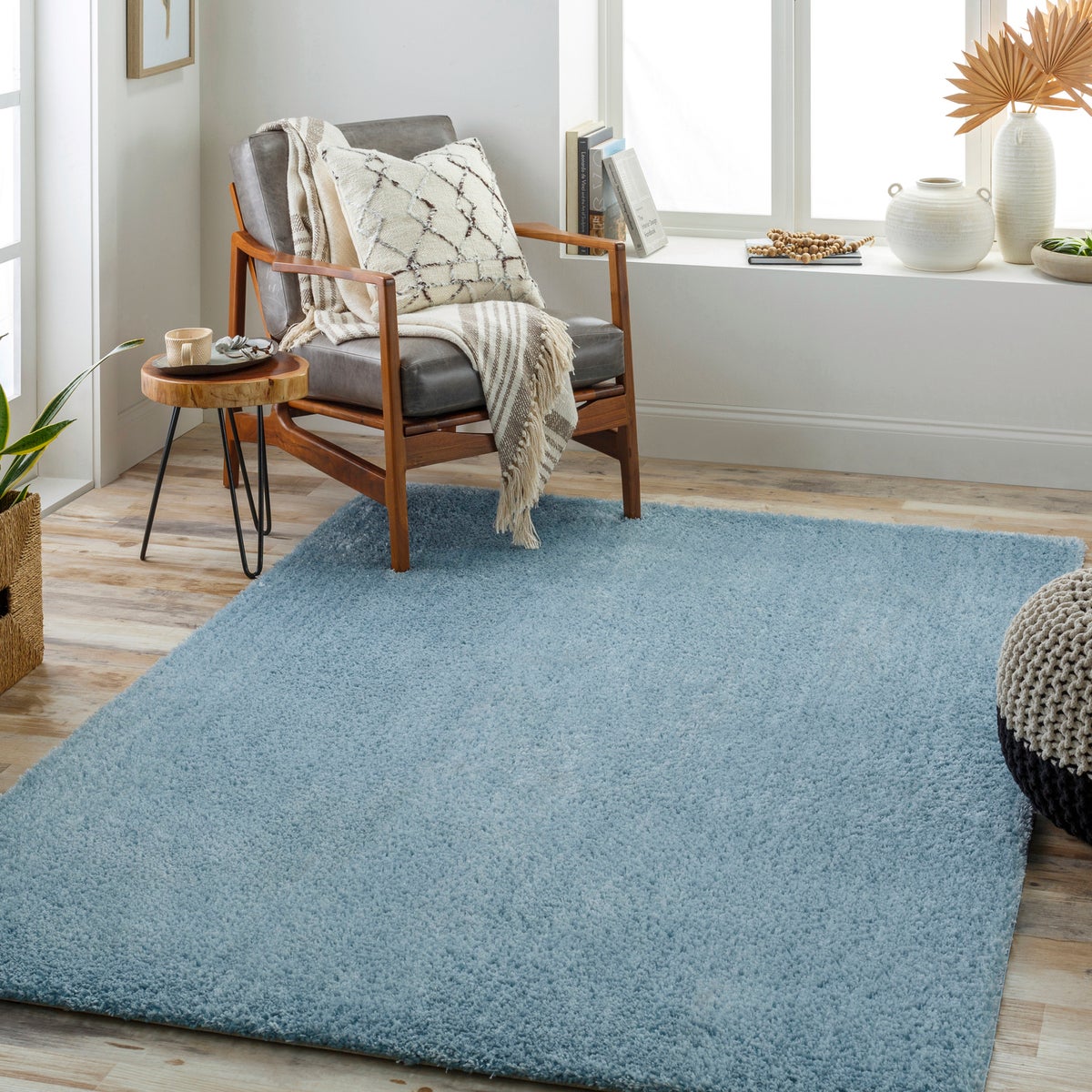 Modern hoogpolig shaggy vloerkleed, blauw, 160x213 cm, CLAIRE