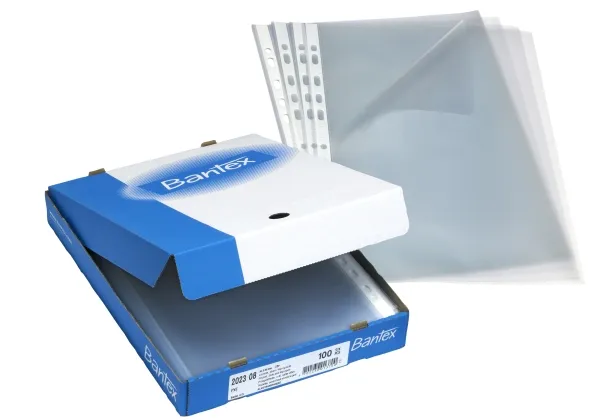 Plastlommer Bantex A4 åben i top/venstre side 0,09 mm transparent - (100 stk.)