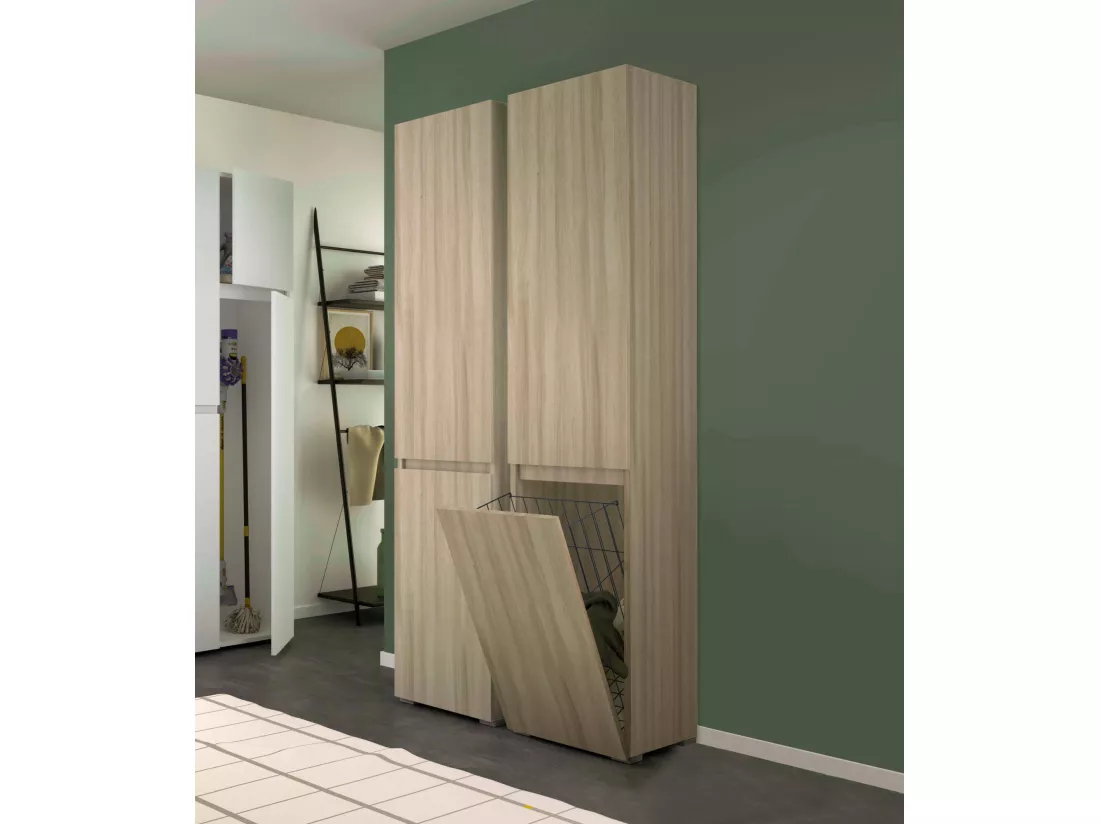 Armoire polyvalente Dasteggian 2 portes, buanderie 2 portes, colonne de salle de bain avec panier à linge, 100% Made in Italy, 45x37h195 cm, Olmo