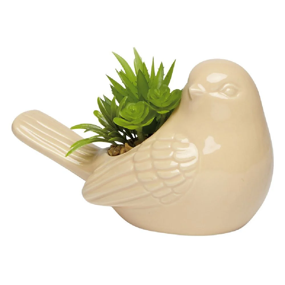 Plante artificielle dans vase oiseau en céramique H7,5 cm