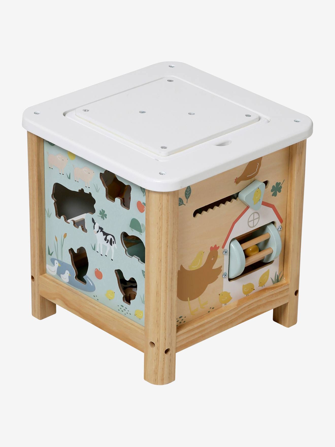 Cubo de atividades grande, feito de madeira com certificação FSC®. Rosa