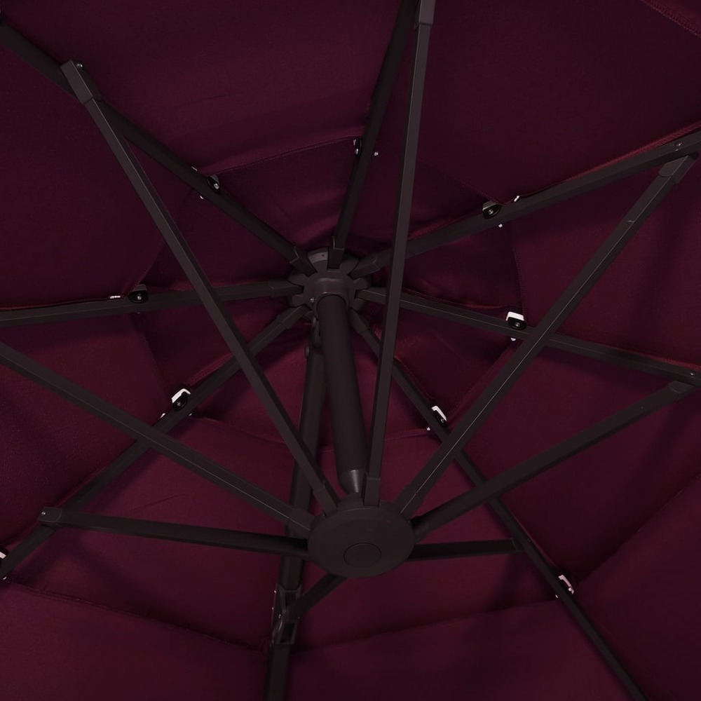 Parasol à 4 niveaux avec mât en aluminium 3 x 3 m bordeaux