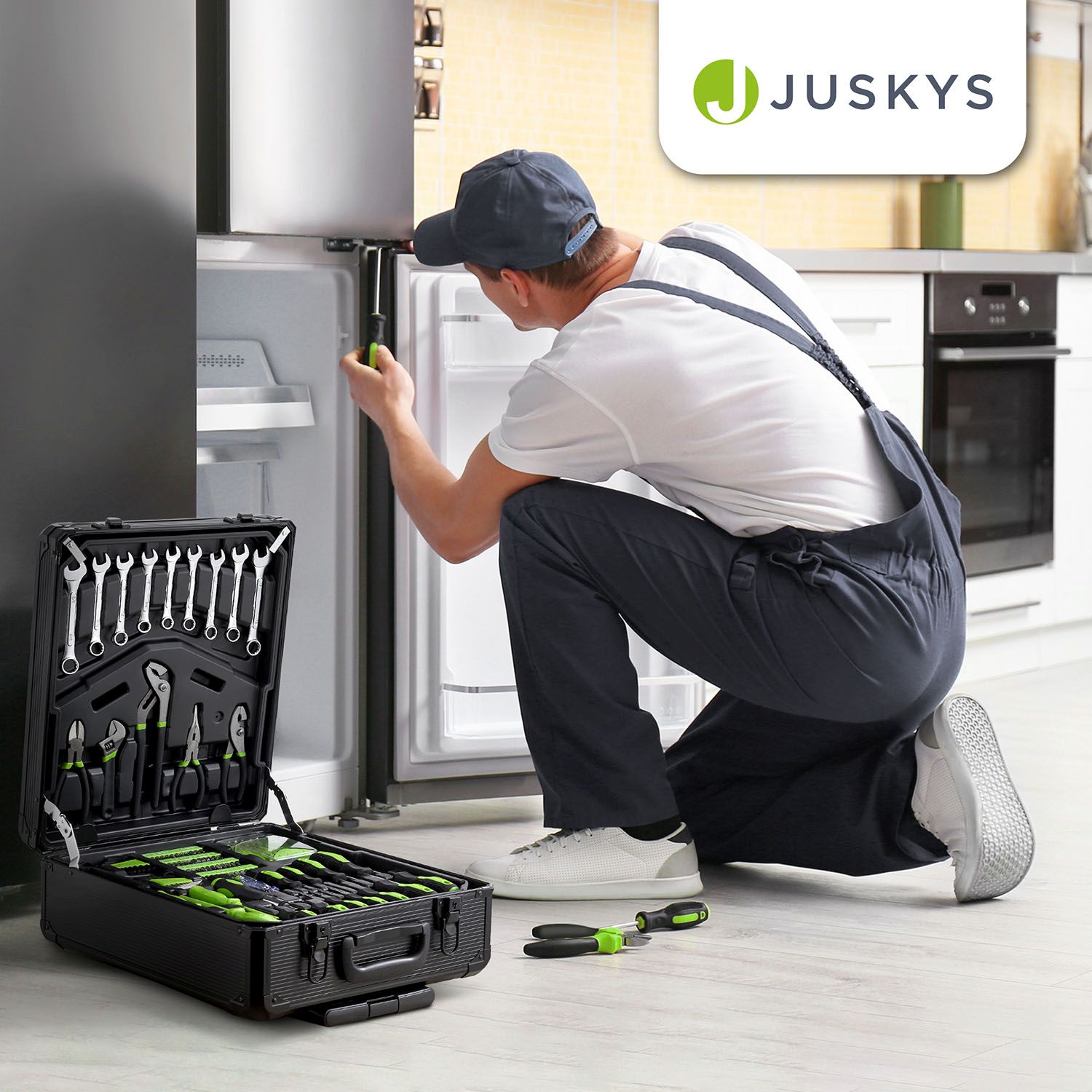 Juskys Werkzeugkoffer - 1200 teiliges Werkzeug Set, Werkzeugtrolley gefüllt, Werkzeugkiste, Rollen
