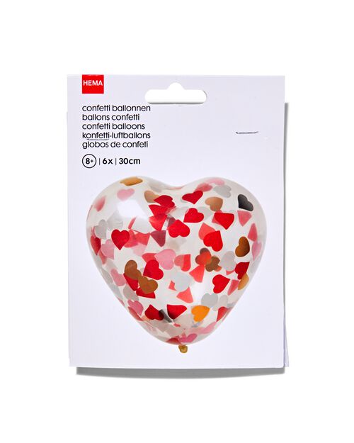 6 ballons à confettis coeur 30 cm