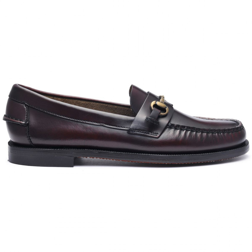 CLASSIC JOE Brown Burgundy MOCASSIN-Mocassin pour femme en cuir brossé mord décoratif