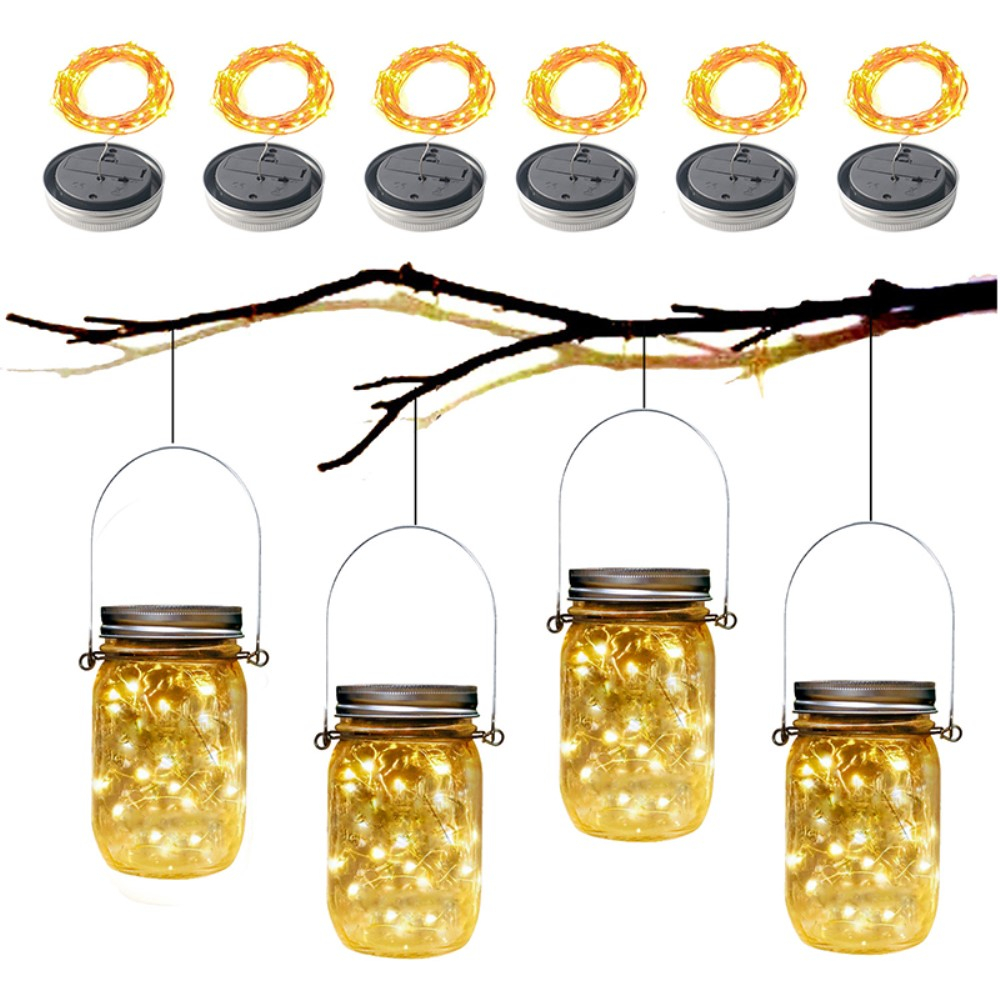 (6er Set) 20 LED's Solar Flaschenlicht Deckel Outdoor Laternen Verschluss mit Lichterkette - Warmweiss