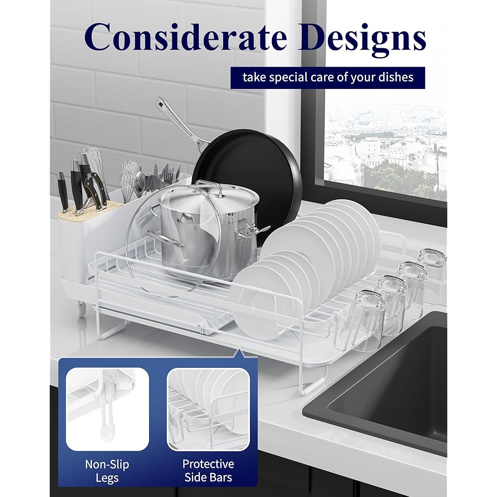Kitsure Grand égouttoir à vaisselle – Égouttoir à vaisselle extensible multifonction pour comptoir de cuisine, égouttoir à vaisselle antirouille avec couverts et porte-gobelets, 68,6 x 32,8 cm (L x : Cuisine et Maison