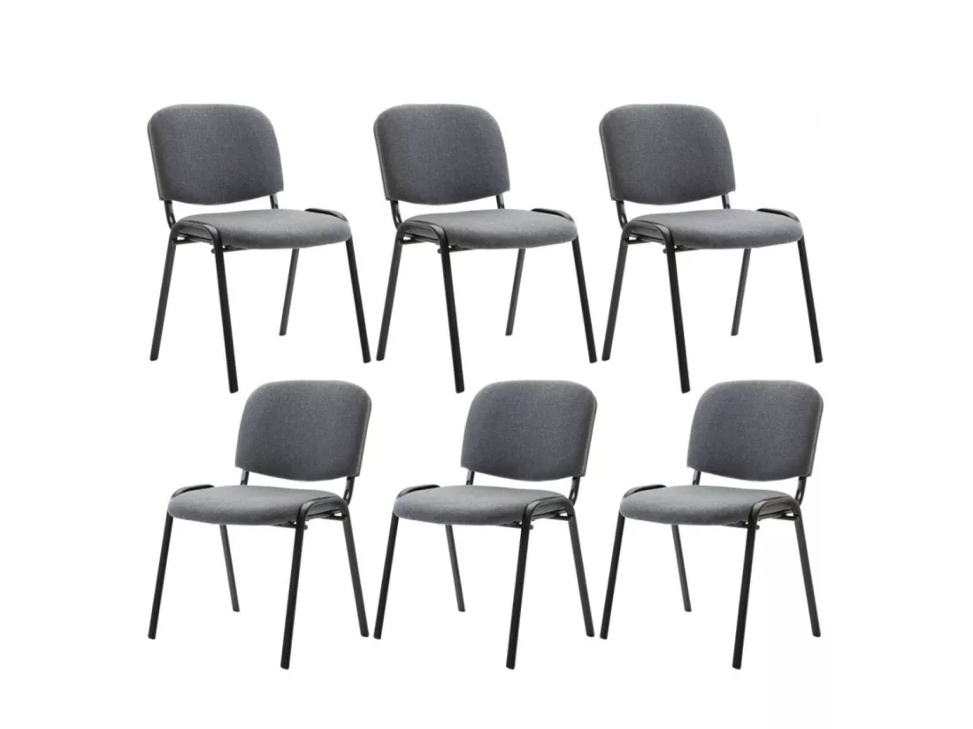Lot de 6 Chaise de salle à manger - Tissu & Métal noir mat - Gris - Ken