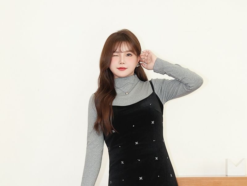 Telipino - Plus Size Bloemen Geborduurde Dungaree Jurk / Maxi Jurk