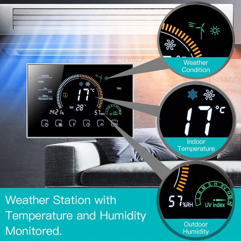 Slimme Inbouw WiFi Thermostaat | C.V. Installatie | Boiler | Zwart | 3amp | 4-Draads | 90-240v