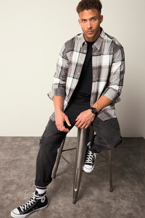 STHUGE Karohemd, Langarm, Flanell, Modern Fit, Buttondown-Kragen, bis 8 XL