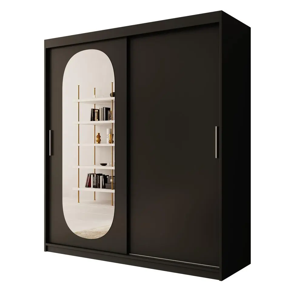 Meubella - Kledingkast Bodhi - Zwart - 180 cm - Met spiegel